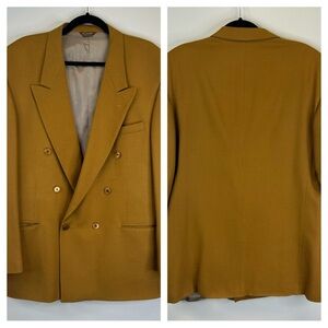 Stefano de Roma Vintage 42L Classic Double-Breasted Men's Blazer Mustard Brown